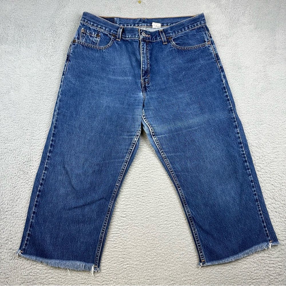 Levis 577 Jeans Womens 16 Mid M Blue Cropped Cutoff Straight Preppy Casual 34x22